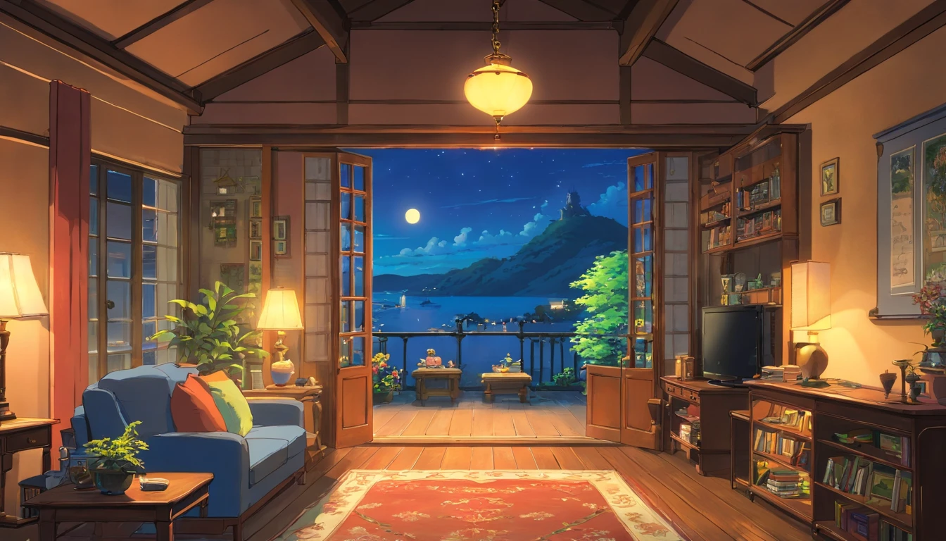 nighttime scene,Living room at home