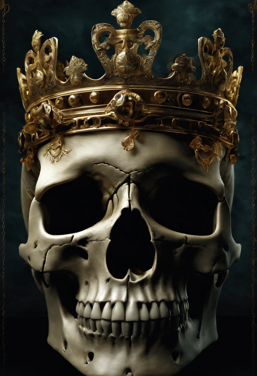 Human skull wearing a crown, death to kings and tyrants written above and below in fancy script, Biomechanical, eerie, Creepy, nightmarish, Mshiff, wallpaper art, UHD wallpaper