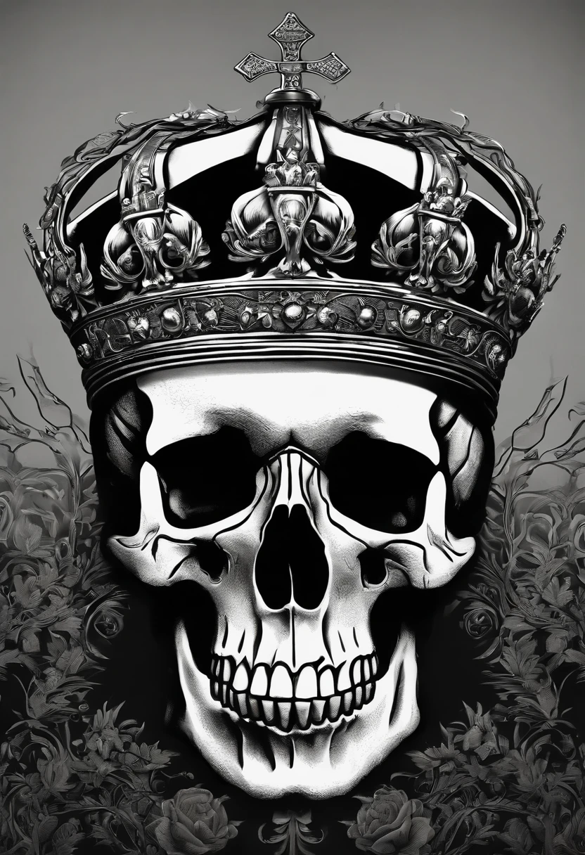 Human skull wearing a crown, death to kings and tyrants written above and below in fancy script, monochrome, Biomechanical, eerie, Creepy, nightmarish, Mshiff, wallpaper art, UHD wallpaper