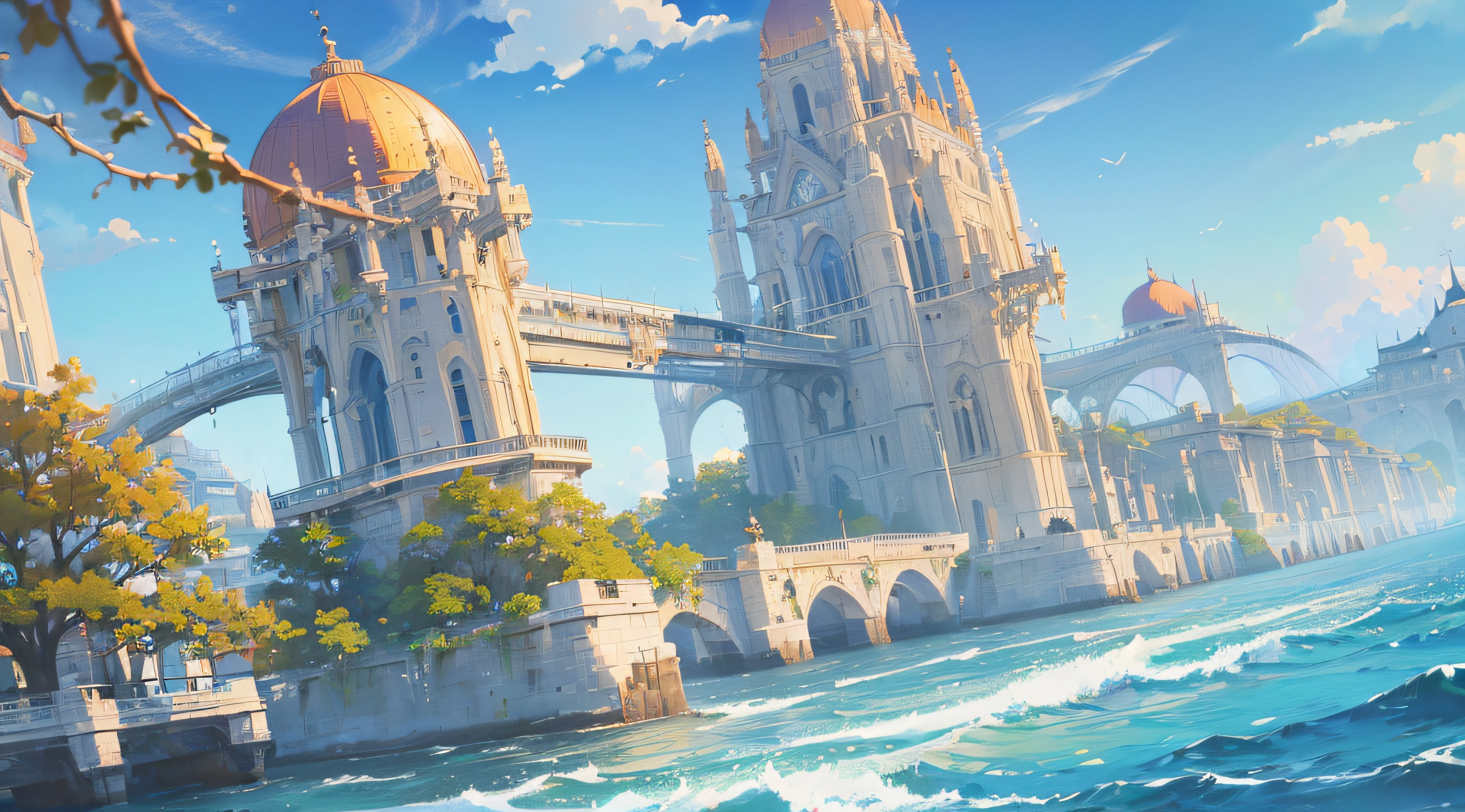 ((intricate detailes, High resolution illustration)), (((masutepiece, Best Quality, very fine 8KCG wallpaper))),blue sea,blue open sky,Winter air