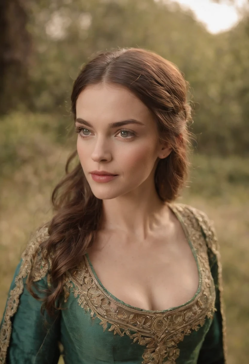 (((uma ferida avermelhada profunda atravessa sua bochecha esquerda))) tez justa, mulher em torno de 19 anos, cabelos brancos naturais, olhos verdes distintos, vestindo kohl, slender and graceful, Beautiful, vestido rasgado mostrando seus seios grandes, luz de velas em um ambiente medieval, Ultra sharp focus, tiro realista, roupas femininas medievais, cores tetradicas (cicatriz:1.4)