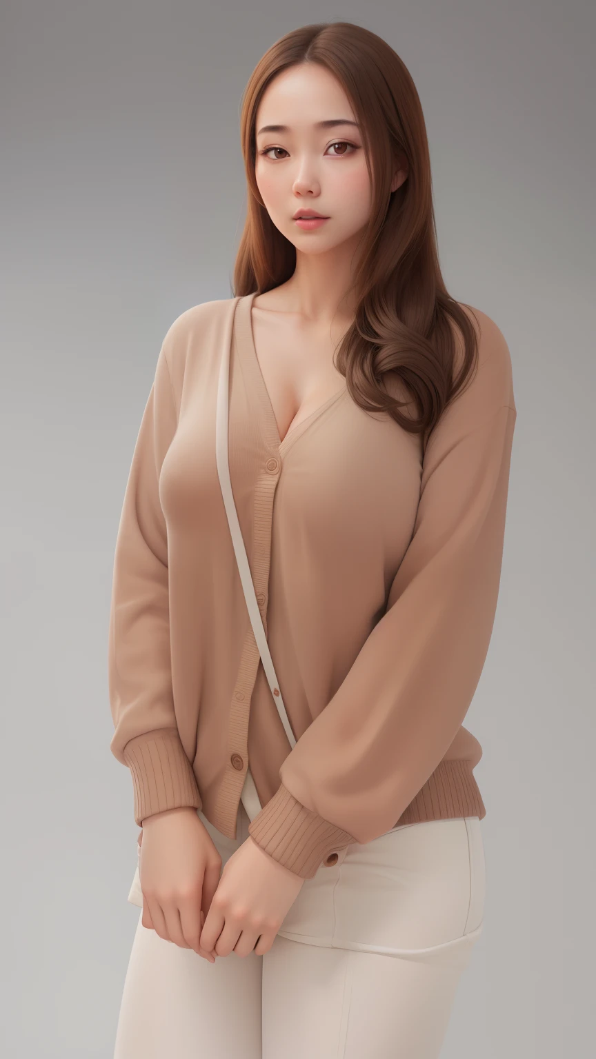 (best quality), big head, (1girl with gigantic breasts:1.3) Korean , Cardigan , Slingback , Loro Piana Brand , Casual Old Money , brown Hair , Brown Straight hair , Big Breast , Sexy , Casual Elegant Women , White Pale Skintone , UHD , 8K , Big Breast , Sexy Breast , Sexy Ass