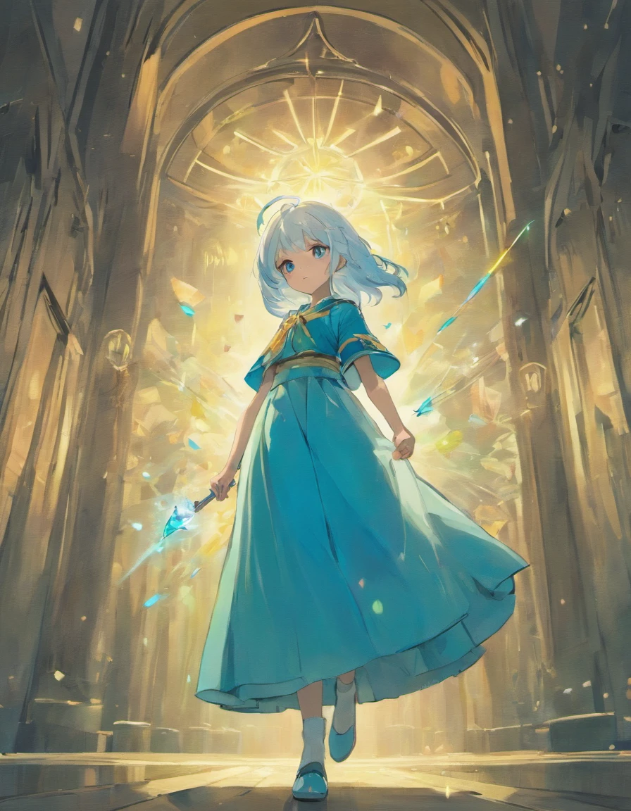 White color hair,,blue capelet,Light green berets,a white long skirt,Holy,chies,Living,earth,a plant,maternal