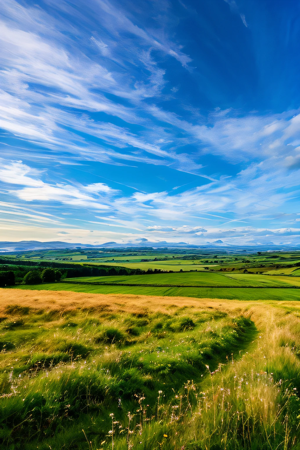 steppe landscape,blues sky and clouds, green forest, Dingdall effect,a country road,Colorful hot air balloons,high quality desktop wallpaper, verdant forest, detailed fields nature, beautiful english countryside, Stunning landscape, Rolling hills, Landscape wallpaper, lush countryside, Patches of green forest, breathtaking landscape, green fields in the background, High quality wallpaper, Beautiful wallpaper