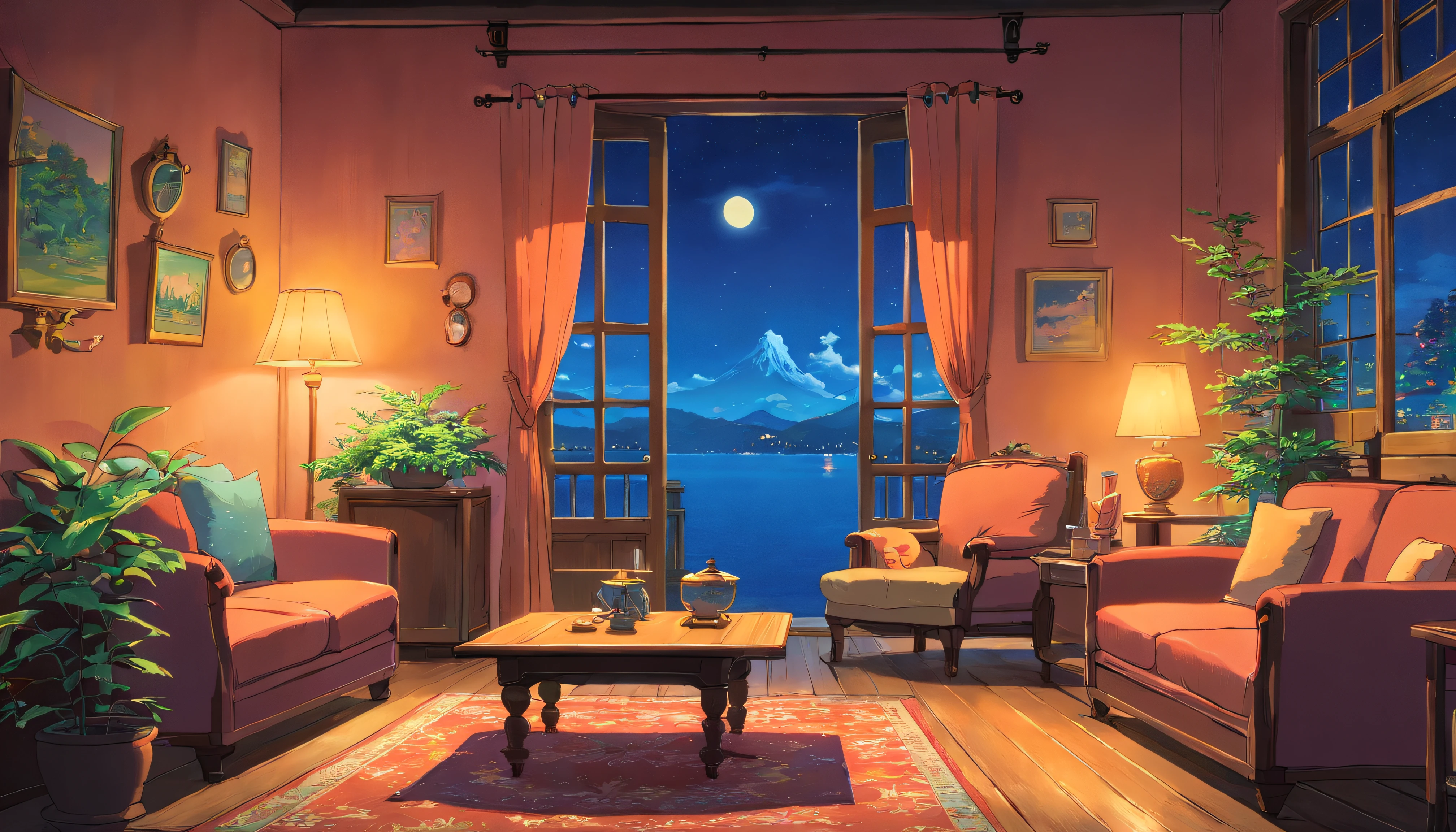 nighttime scene,Living room at home