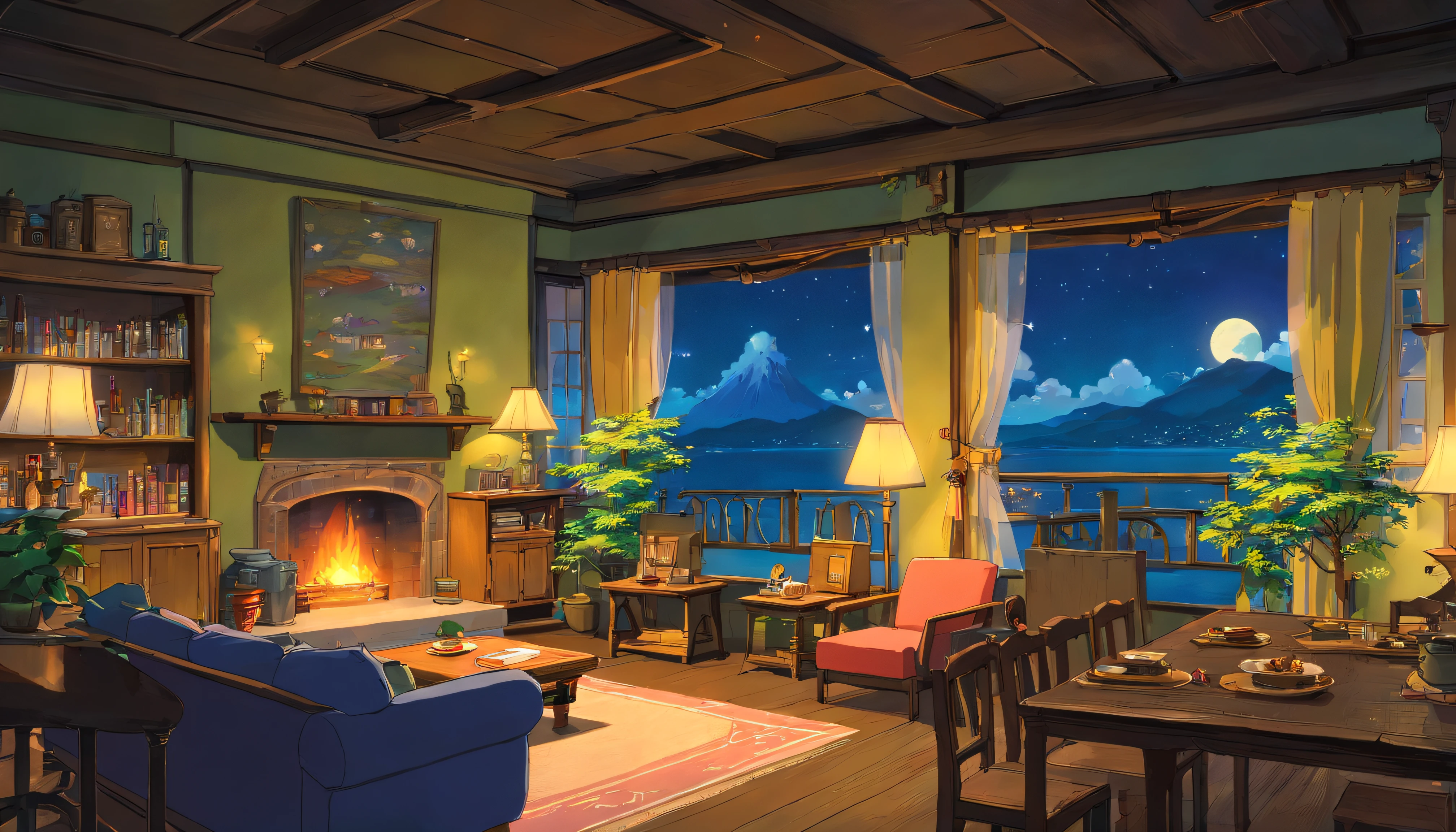 nighttime scene,Living room at home