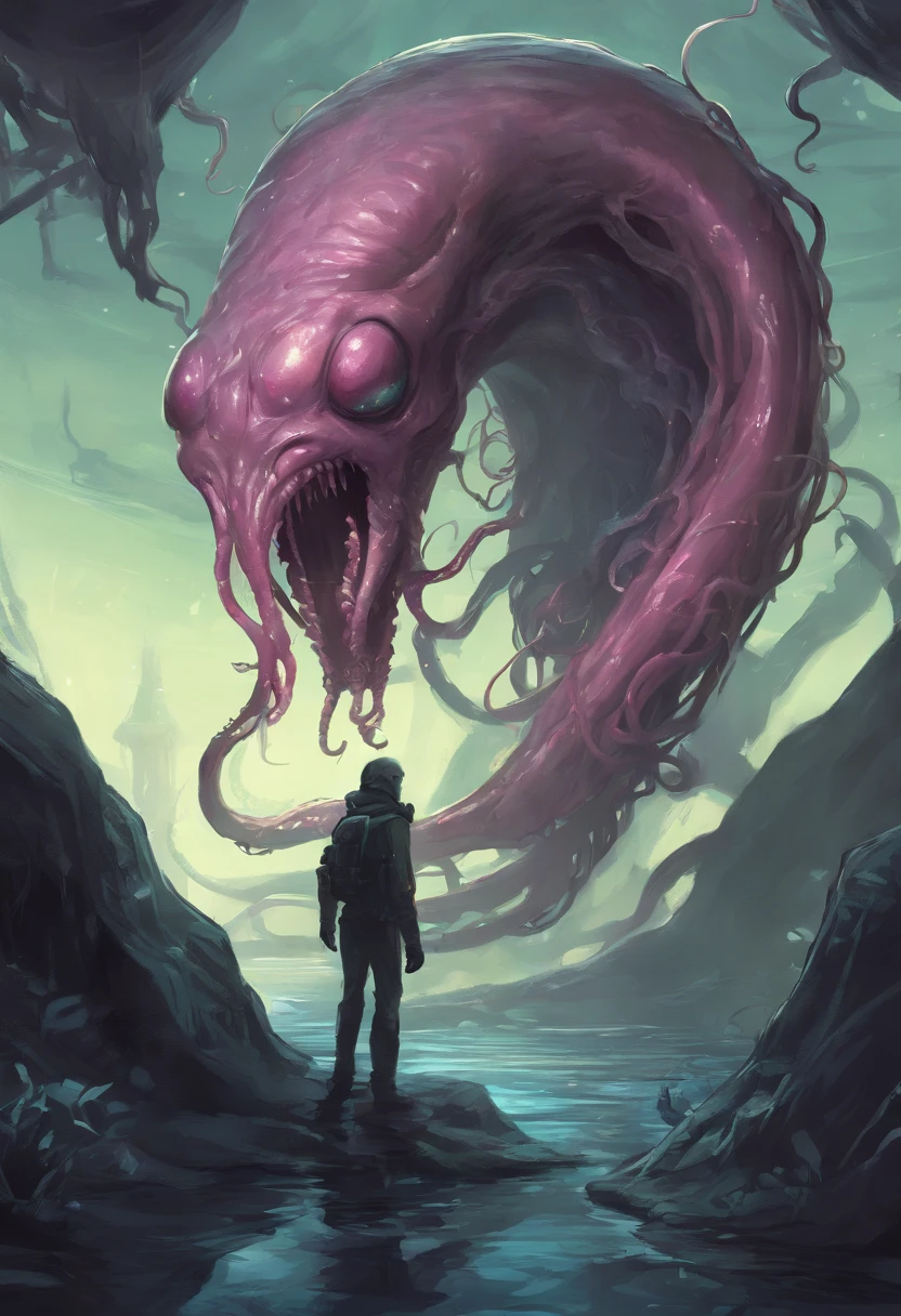 Visual novel, small Alien creature tentacles, smilling, fantasy, dnd, lovecraftian