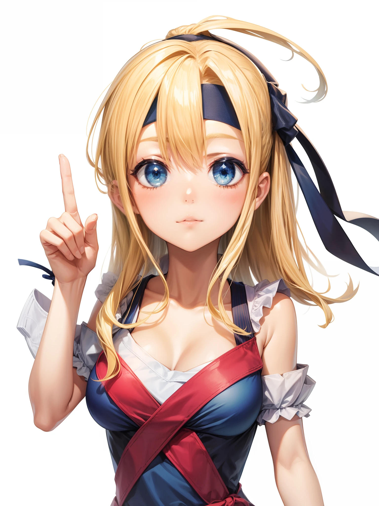 Blonde and dark blue hachimaki, puff sleeves in off-shoulder sleeves