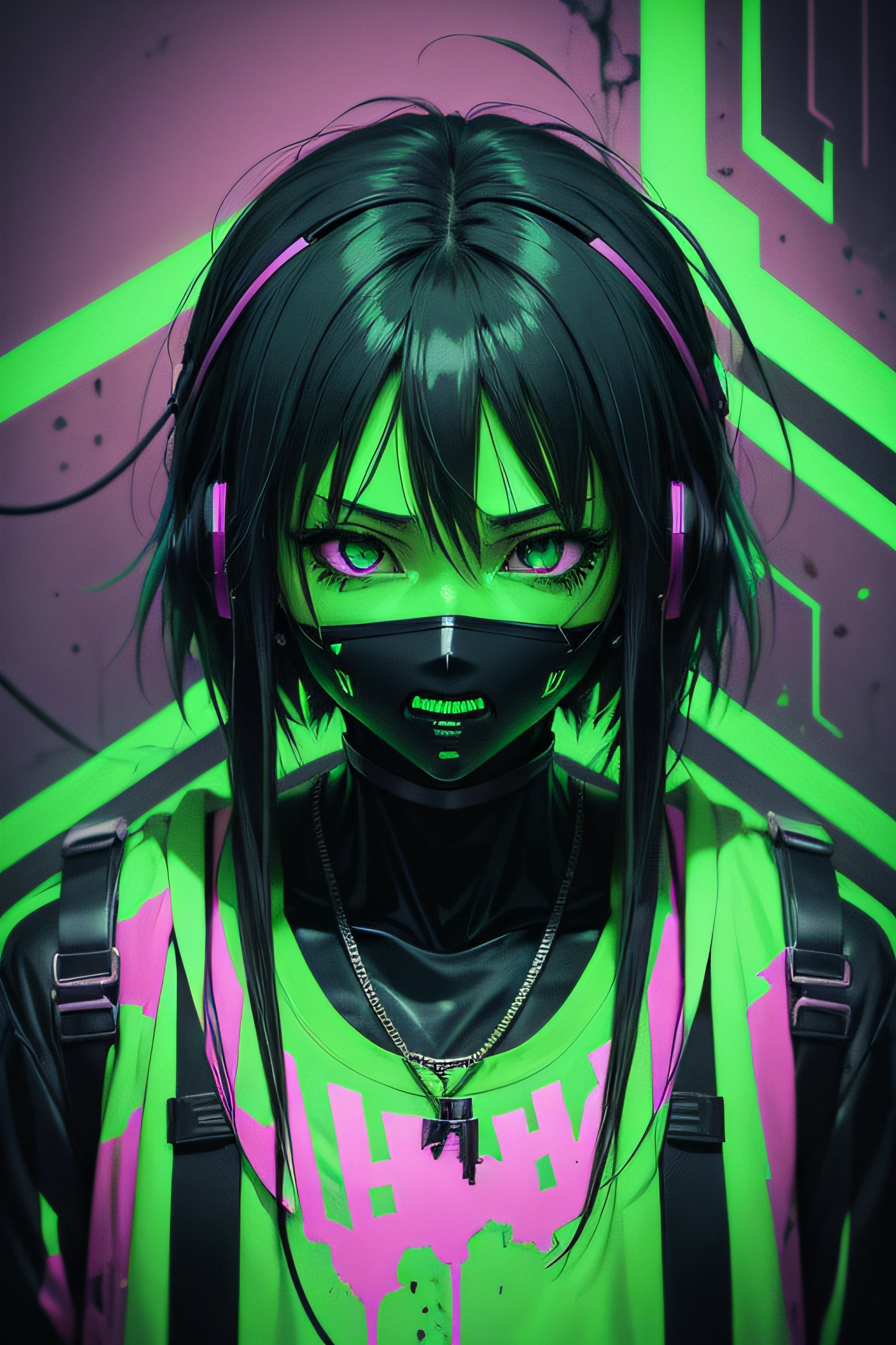Goth girl wearing cyberpunk hoodie