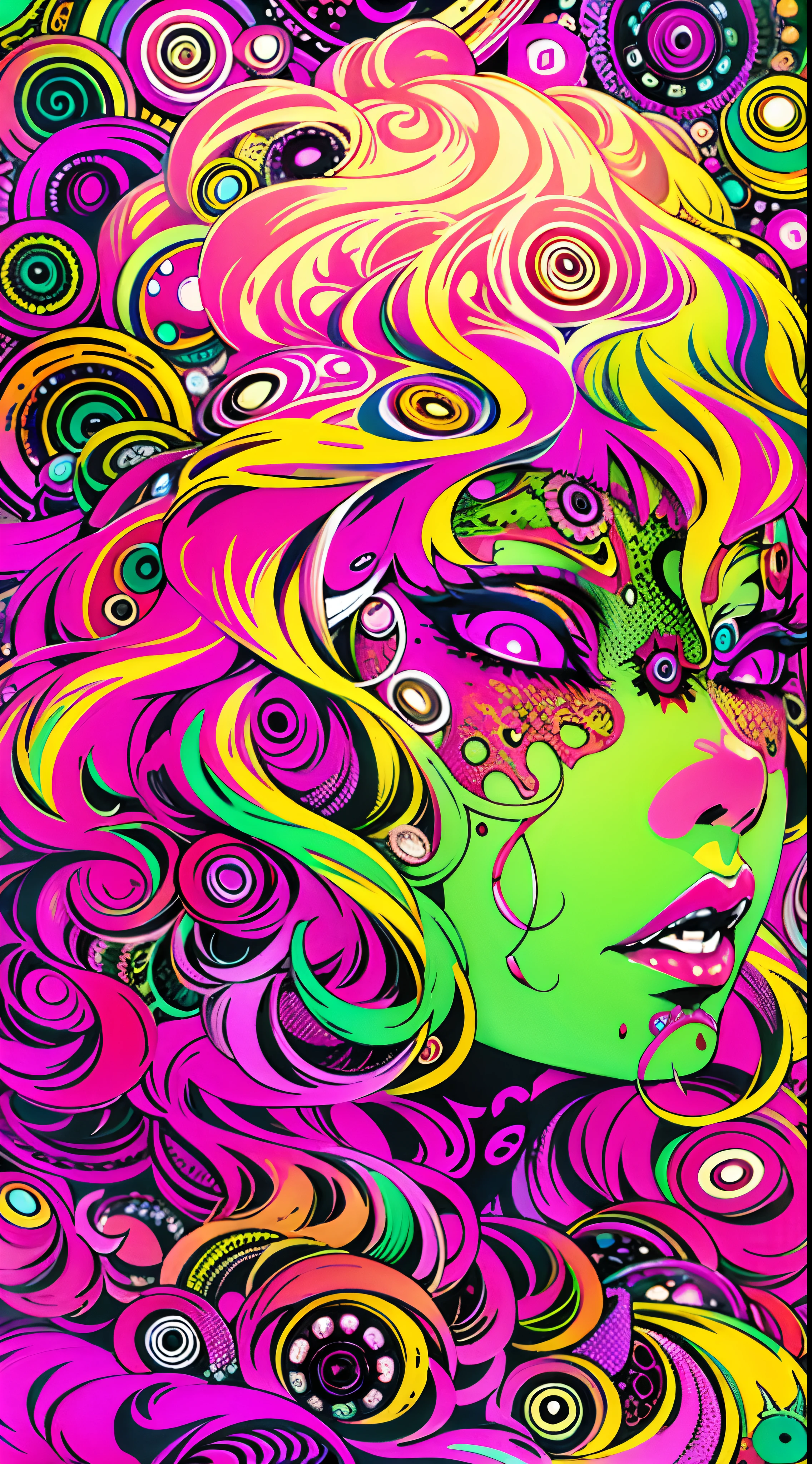 Seductive psychedelic horror, Trippy Hentai, body horror, having sex, real breasts, surreal Sex, LSD trip, sensual, psychedelic sex, provocative, colorful, glowing