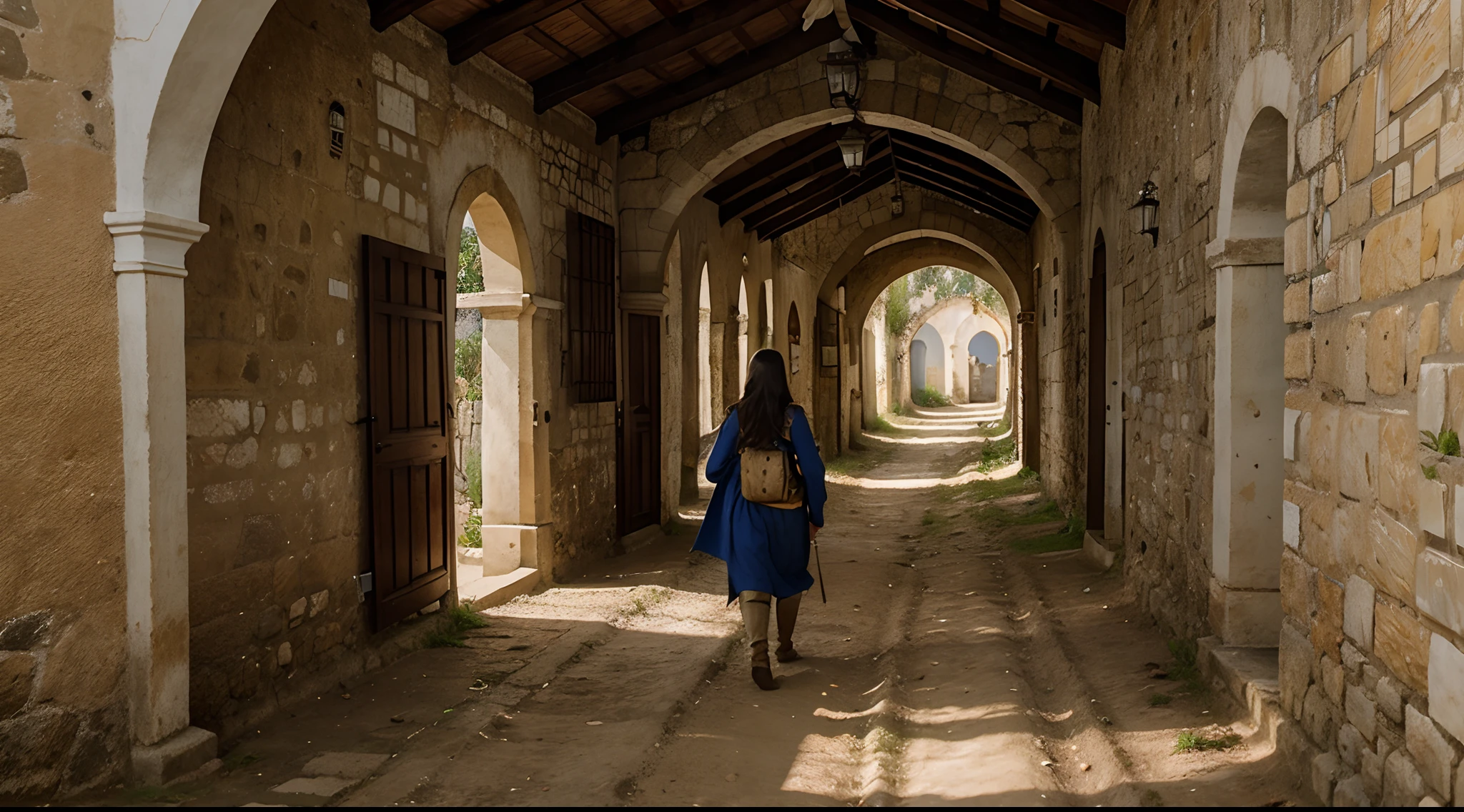 crie uma imagem caminhando numa estrada medieval