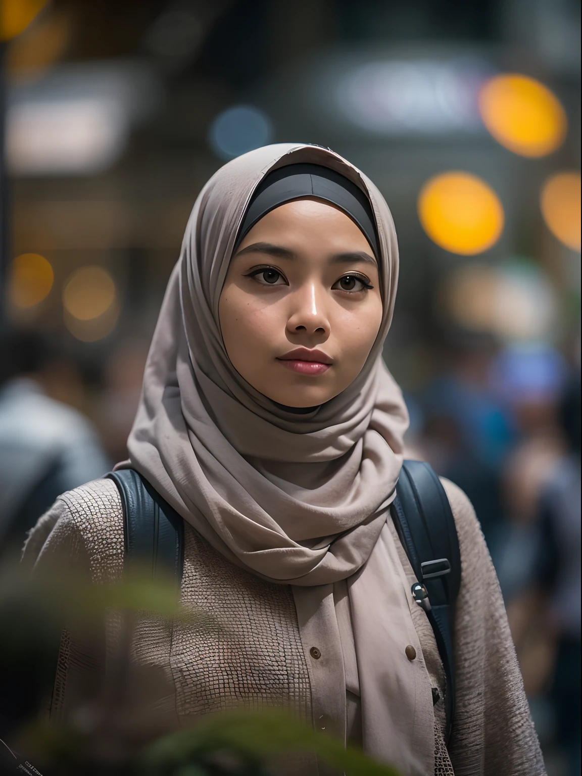 A  wearing a yellow hoodie, In hoodie says SYIFA, wear the hijab, background blur