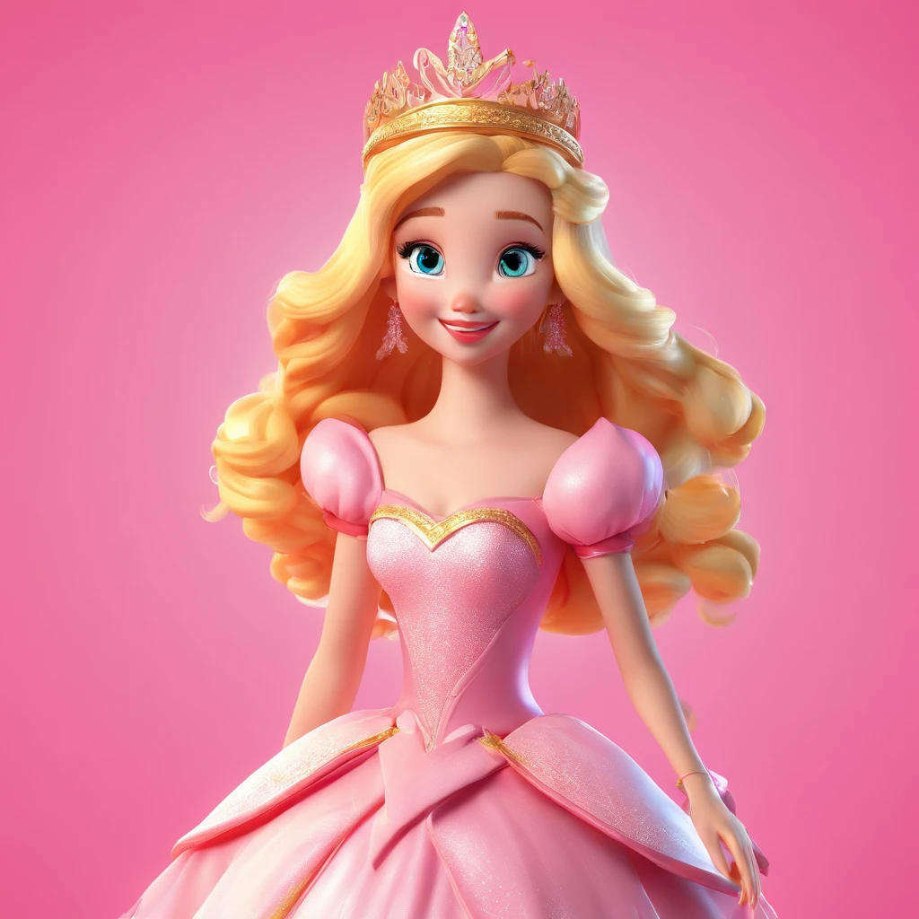 princesa aurora, In the size of a child, com vestido rosa, Disney Classics, Bright and delicate childlike traits,fundo limpo, Bom brilho, 3D rendering of,best quality