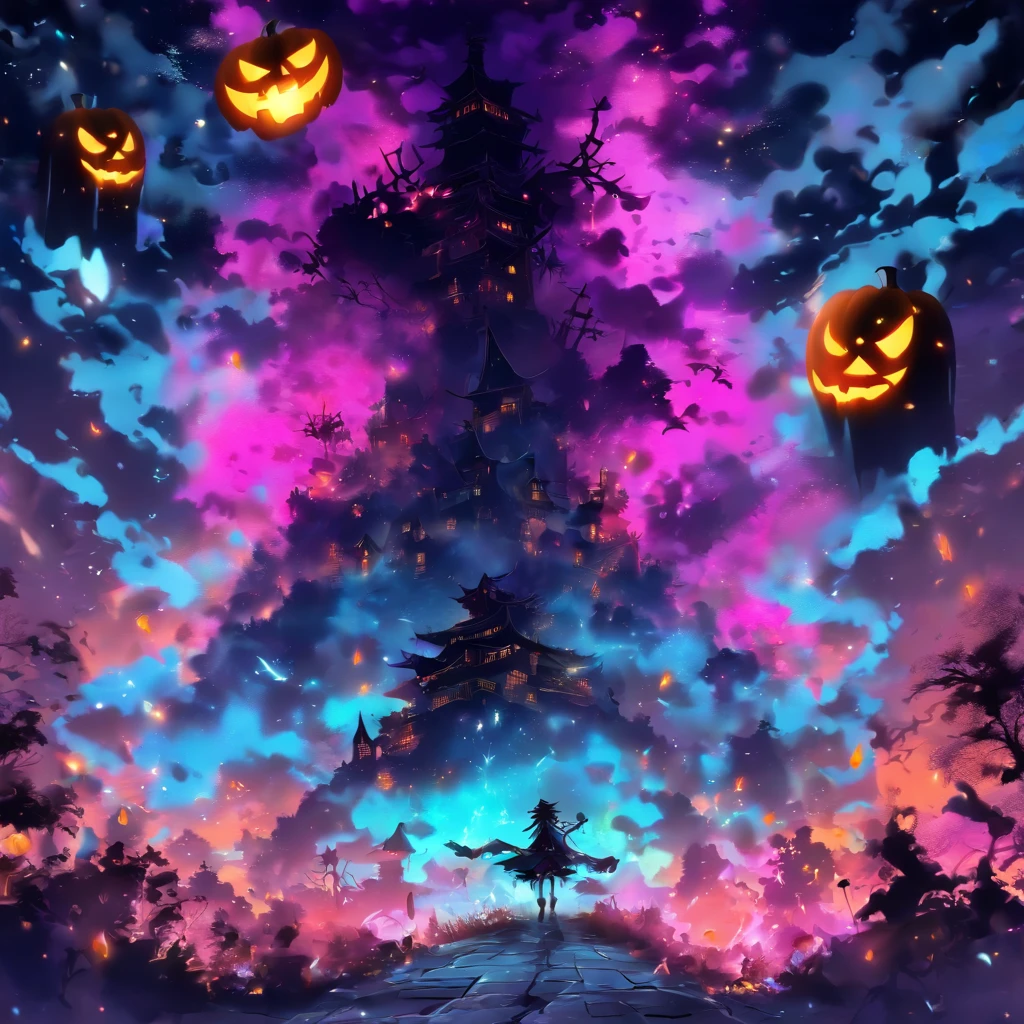 halloween atmosphere，Tech Style，Futuristic，((Color ink)), ( (Splash ink ) ), ((Splash ink) Inky})), tmasterpiece, high qulity, Beautiful graphics, high detal,Magnificent
