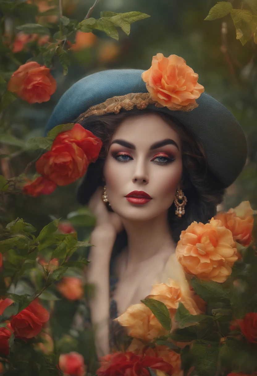 wearing a hat, floresta em segundo plano, roupas de estilo nacional