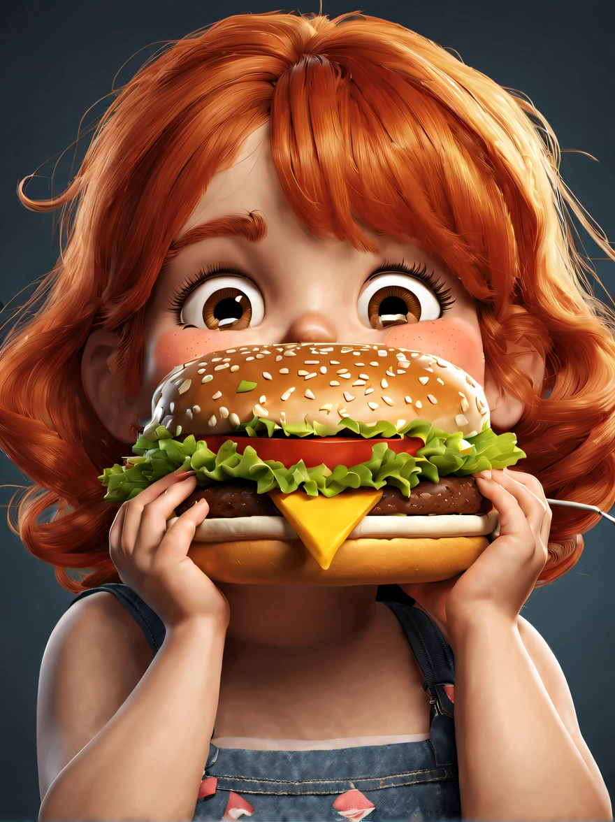 (Poster of cute fat little girl eating Big Mac burger), (Open your red mouth), Playful little freckled face，（with short golden hair, Fair and shiny skin，The expression of laughter, Exaggerated expression,（Correct perfect hand），（flue gas：1.37）
deep dark background, High-quality photos, Delicate skin,, Studio photos, (Lots of smoke: 1.2),close up photograph,Clear facial features,concept art of character,Exaggeration, ,Cartoon,kawaii,Photorealism,rendering by octane,corona rendered,rendering,High detail,hyper qualit,high resolution,hyper photorealism,trending on artstationh,8K16K,Close-up(CU),closeup cleavage, --Original style