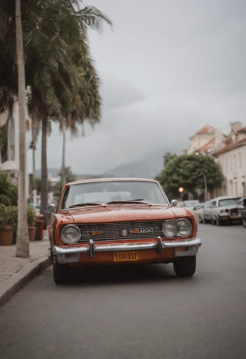 imagem de um carro brasileiro de 1980 estacionado na rua em um bairro de classe media chamado chevte o carro foi reestilizado e apresenta um visual esportivo e moderno