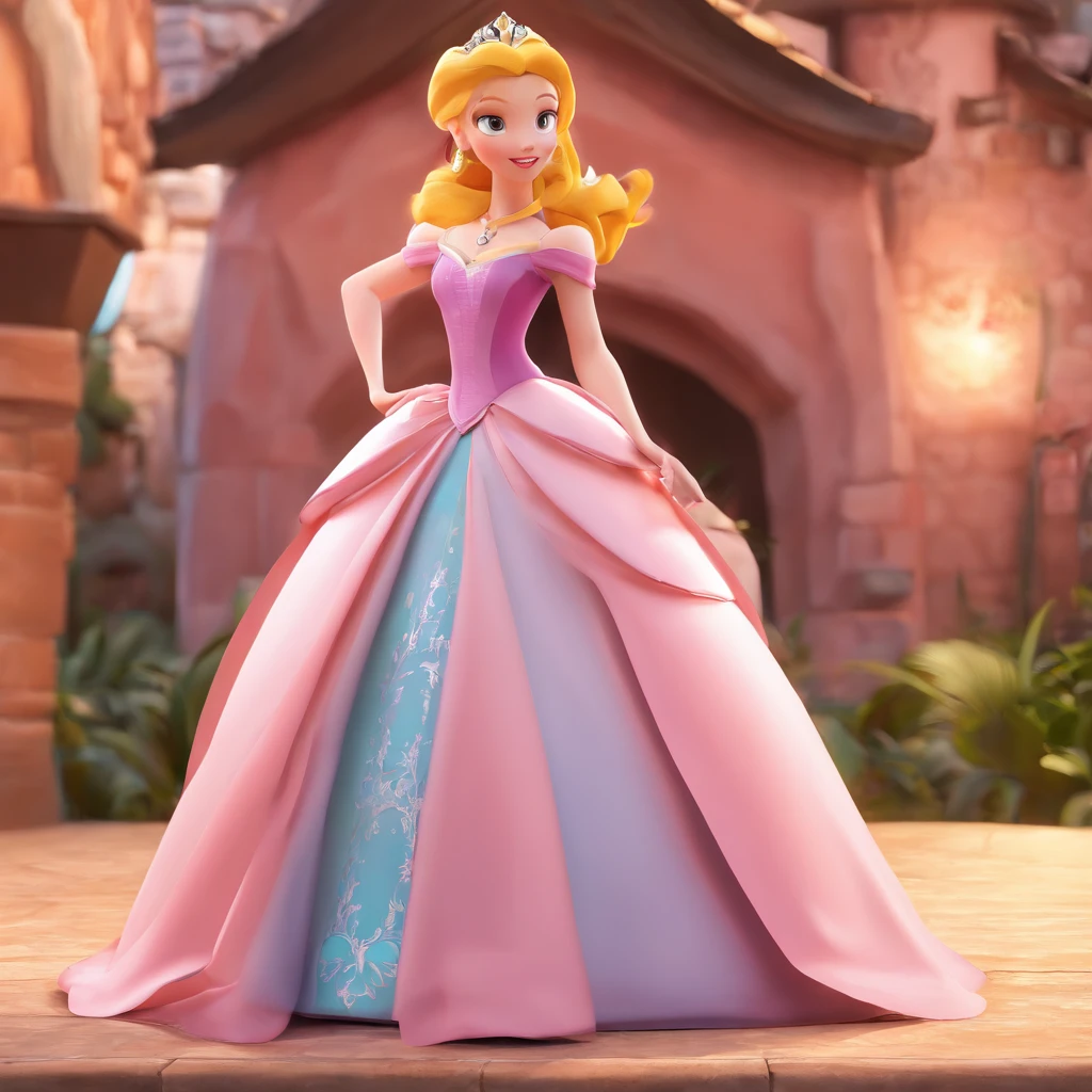 Dekofigur Banpresto Disney, princesa aurora da disney, in the size of a 2--old,m vestido rosa, Disney Classics, childish traits, vestido Brilhante e delicado, fundo limpo, Bom brilho, Better quality 3D rendering