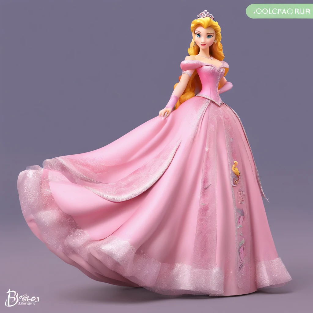 Dekofigur Banpresto Disney, princesa aurora da disney, in the size of a 2-year-old, com vestido rosa, Disney Classics, childish traits, vestido Brilhante e delicado, fundo limpo, Bom brilho, Better quality 3D rendering