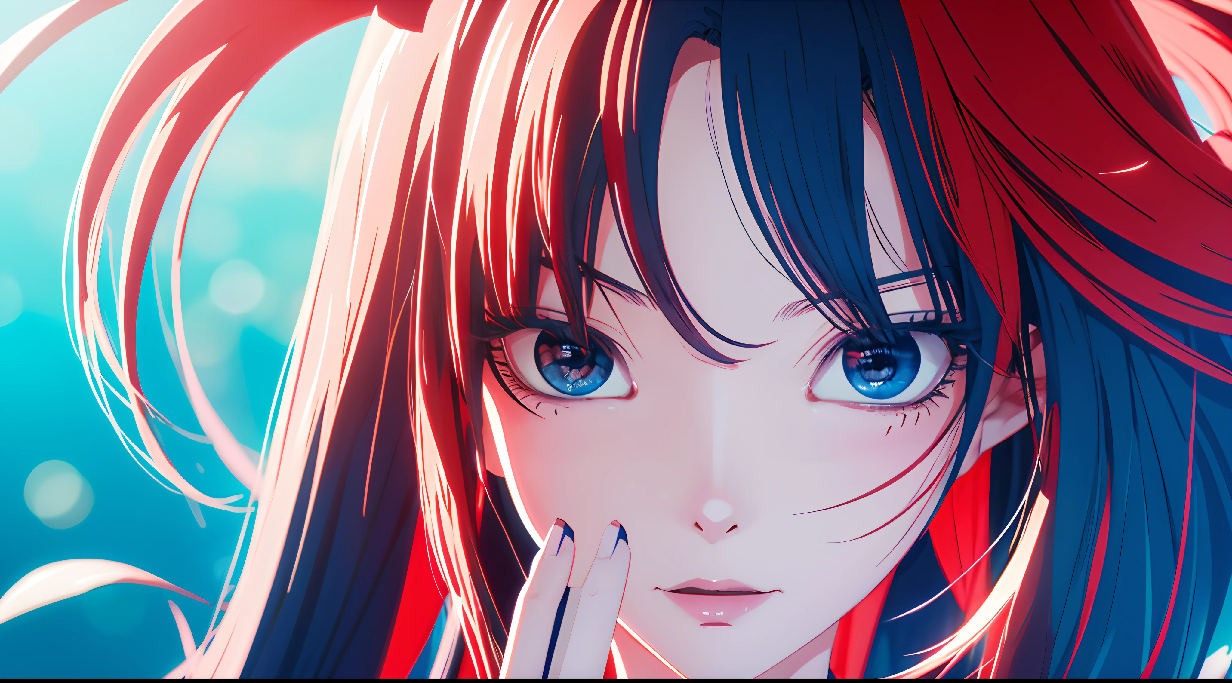 anime com cabelo azul e colete vermelho com olhos azuis, estilo anime 4K, Anime Art Wallpaper 8K, arte de anime digital detalhada, badass anime 8 k, arte de anime digital, Anime Art Wallpaper 4K, Anime Art Wallpaper 4K, arte digital estilo anime, Papel de parede anime 4k, estilo anime. 8k, 4k anime wallpapers, Anime Wallpaper 4k