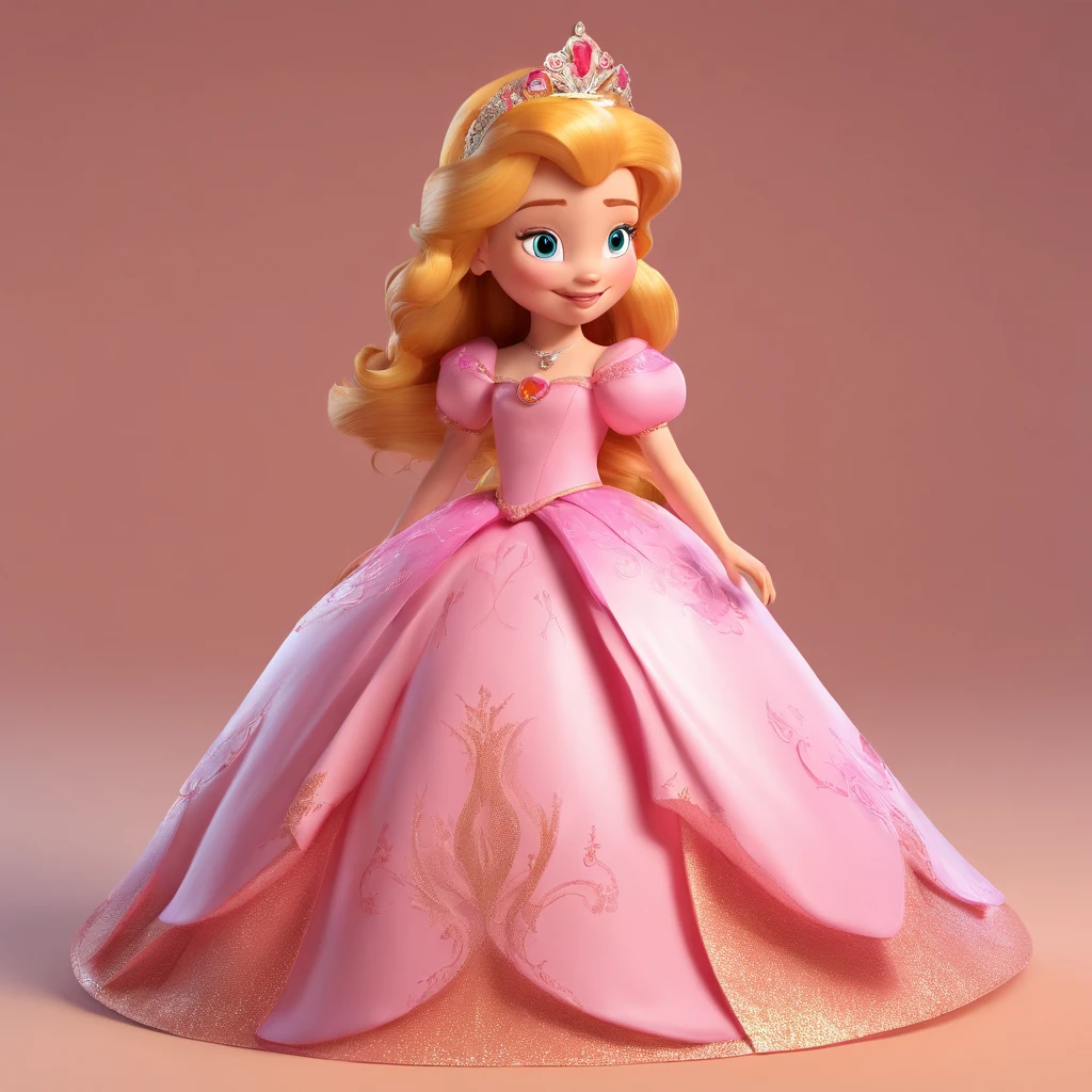 imagem de desenho cartoon, princesa aurora da disney, in the size of a 2-year-old, com vestido rosa, Disney Classics, childish traits, vestido Brilhante e delicado, fundo limpo, Bom brilho, Better quality 3D rendering