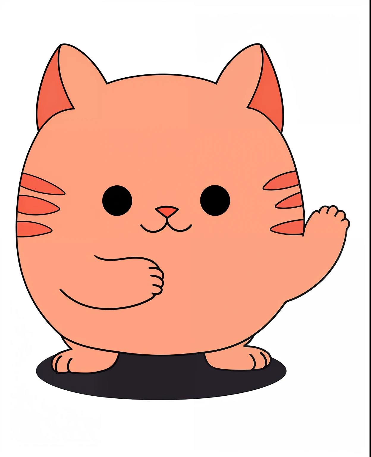 gato dos desenhos animados e olhos pretos acenando, anthropomorphic cat,  gato  gordo,  complete body view, Make exactly the same cat as the uploaded image, segurando um celular.