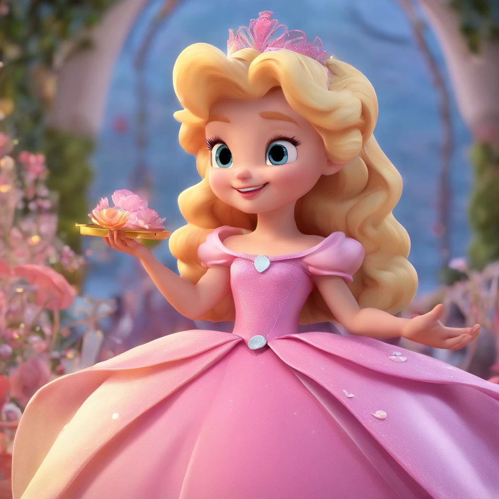 desenho cartoon, princesa aurora da disney, in the size of a 2--old,m vestido rosa, Disney Classics, childish traits