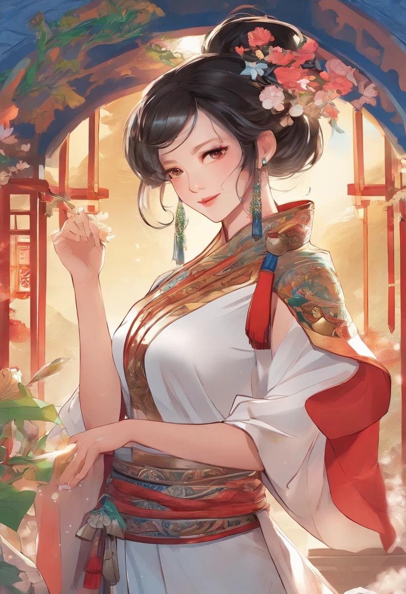 1girl, female kung fu master, soft and cute, innocent, round face , sparkly pupils, glossy lips, vivid gal makeup, (wearing see through Chinese dress delicate pattern:1.5) , take signature pose, caring smile, grinning
