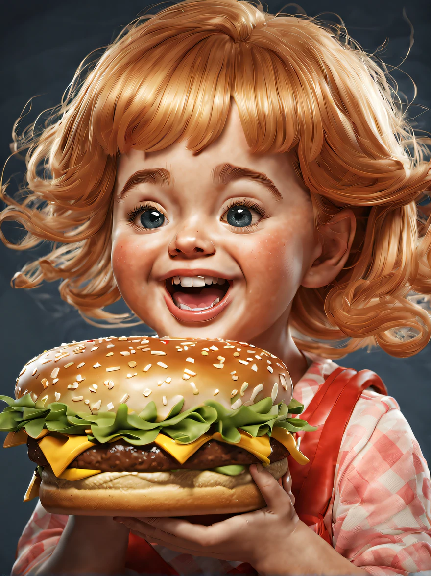 (cute adorable huge hamburger:1.4), age 19, (disney pixar style:1.15), sexy burger, huge breasts, thin young woman, giant hamburger, anthro hamburger character, hamburger body, golden hair, shocked surprised, eyes looking at the hamburger