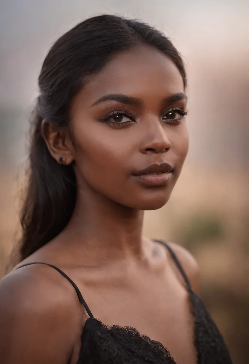 1girll,(((Dark black skin 1.2))),ballet flats,Mature middle-aged woman,Conservative Women,Conservative traditional clothing,Smoky makeup,freckle,Dark eyeshadow,Full-body art,Black skin,a dark tanned skin,Melanin pigmentation of the skin,very dark skin,Exposed outdoors,fully body photo
