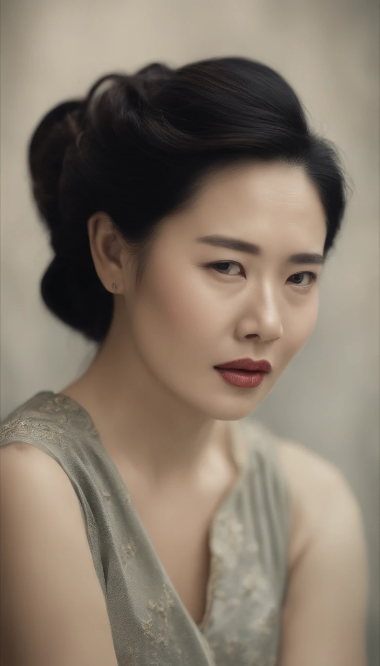 Chinese woman with toothache,aged 40,Cover your face with your hands,The expression is painful,Black hair