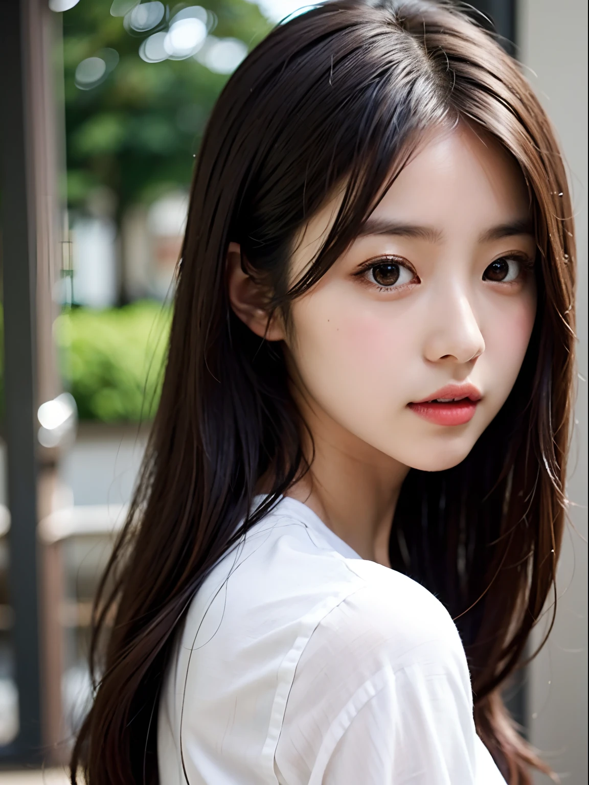 arafed woman with long black hair and a white shirt, sui ishida with black hair, chiho, ayaka, kimi takemura, shiori teshirogi, chiho ashima, yukii morita, 奈良美智, shikamimi, girl cute-fine-face