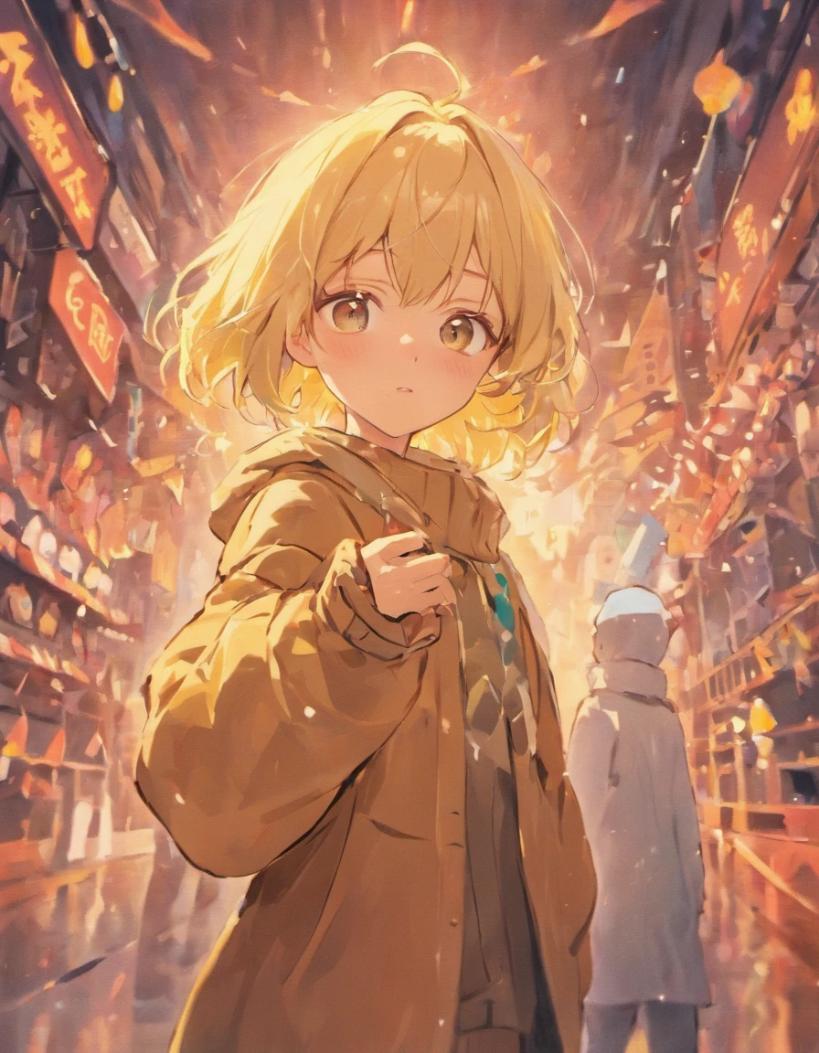 a blond、Tall、odd eye、Winters、cocoa、muffler