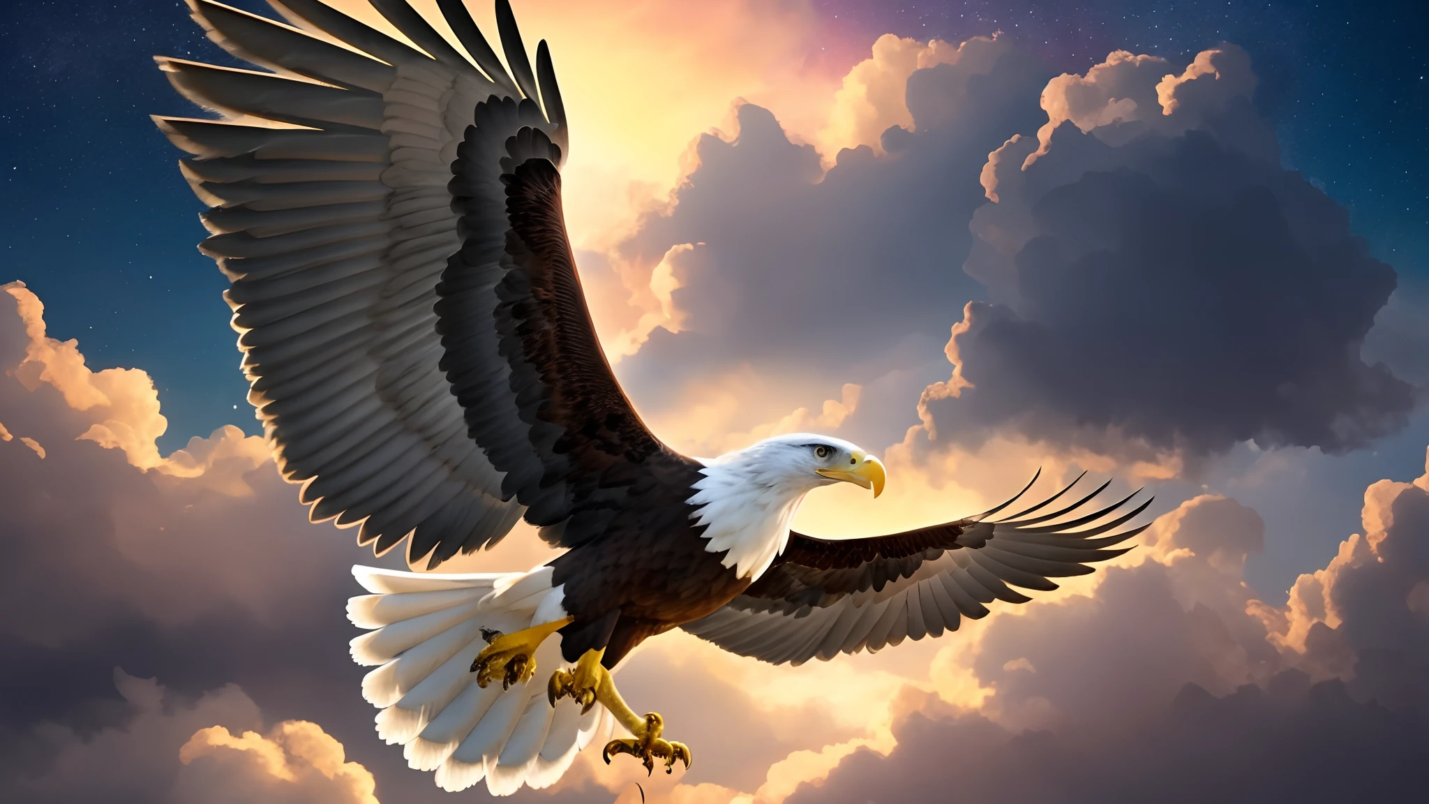 Eagle flying at night with thunder --auto --s2