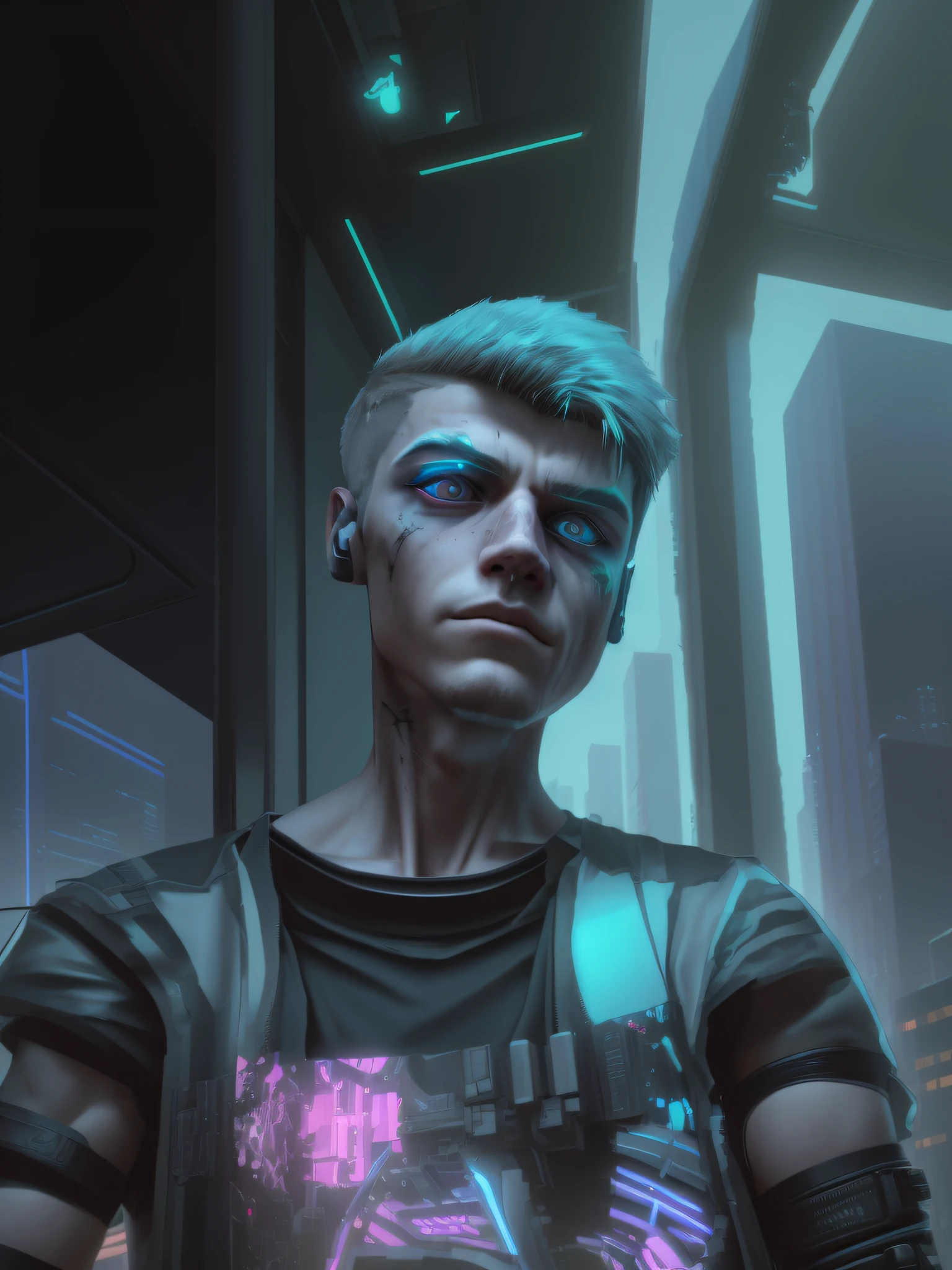 change background cyberpunk landscape boy, relistic face, 8k, ultra realistic
