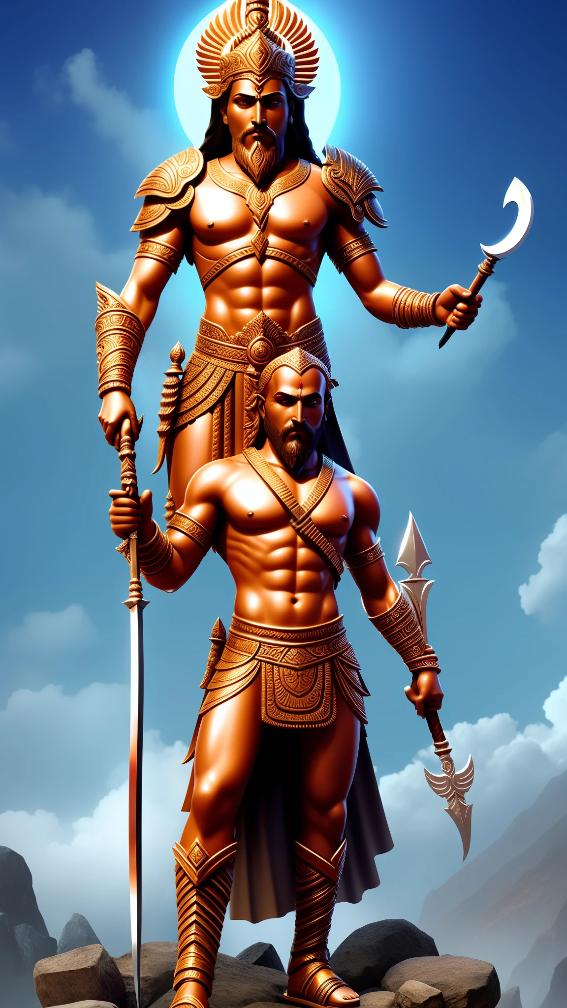 Futuristic, god of war, lord Murugan, tamizh, highly detailed, spear in hand, blood bath