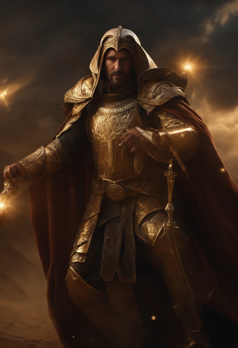 baldwin IV leper king and saladin, olhos claros brilhantes, Biomechanicals, estranho, assustador, Pesadelo, cores muito brilhantes, light particles, com luz brilhante, Mshiff, Arte do papel de parede, Papel de parede UHD