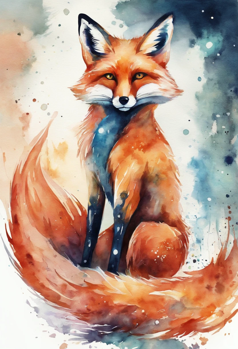 Fox watercolor with lush tail