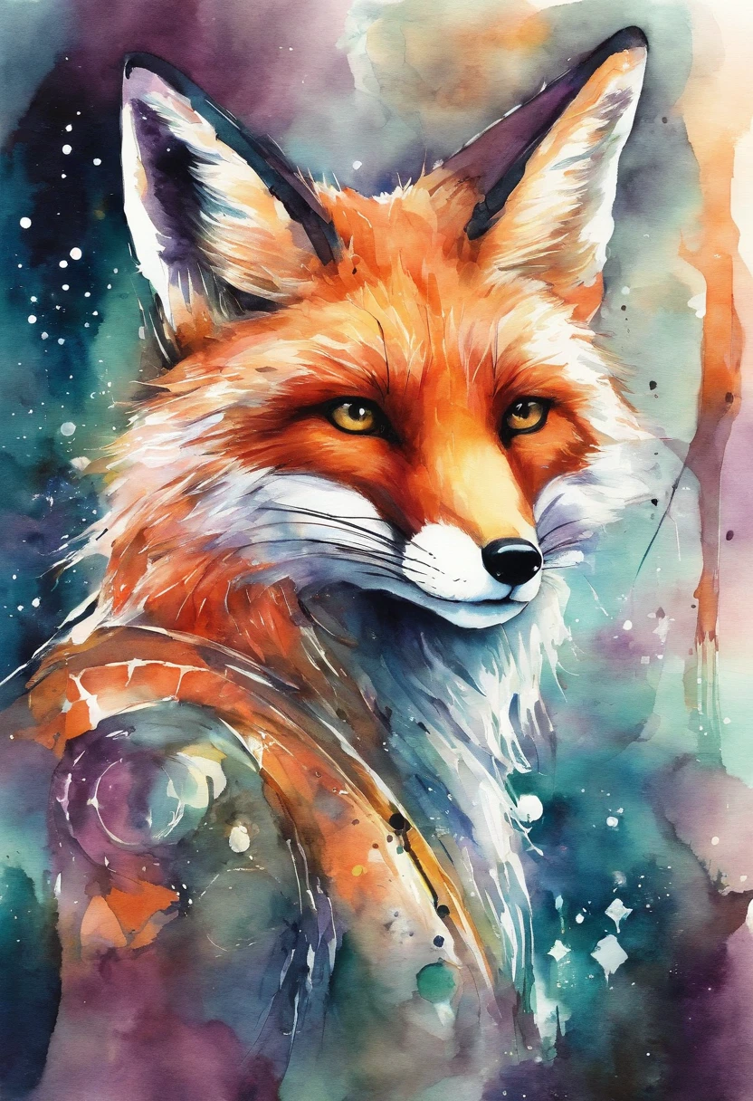 Fox watercolor with lush tail