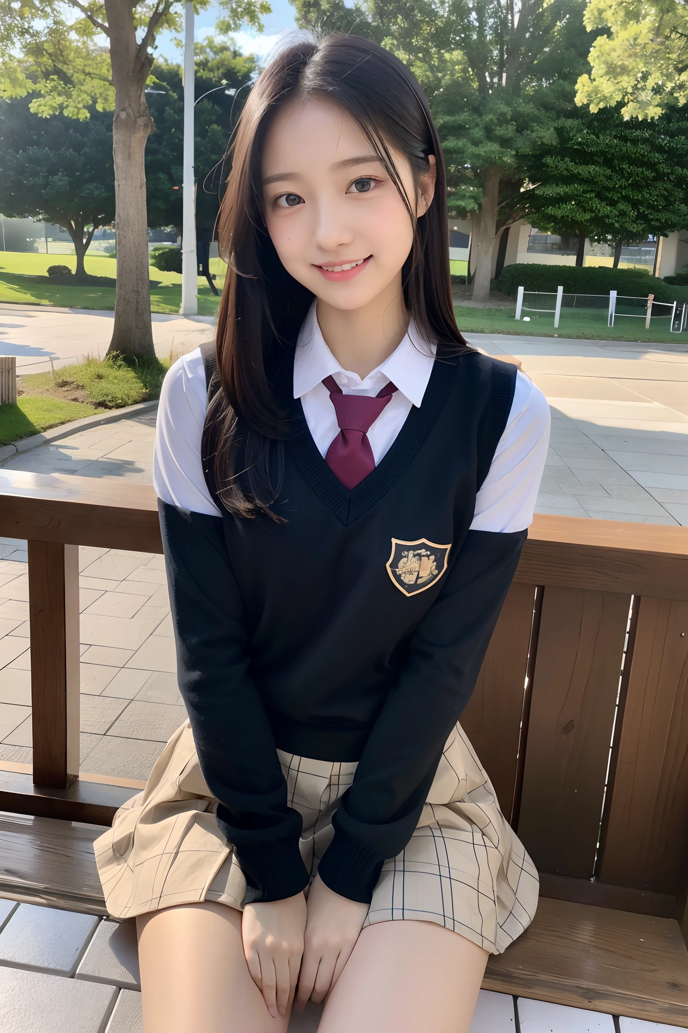 (masutepiece:1.3), (8K, Photorealistic, Raw photo, Best Quality: 1.4), Japanese, (1girl in), Beautiful face, (Realistic face), (Black hair), Beautiful hairstyle, Realistic eyes, Beautiful detailed eyes, (Realistic skin), Beautiful skin, Attractive, 超A high resolution, A hyper-realistic, Highly detailed, Golden ratio,School uniform.)、1girll、cute little、A smile、a closed mouth、Beautiful details、Beautiful nose in every detail、full body Esbian、wetting hair、Colossal Dalsepho、pork meat、student clothes、thighs thighs thighs thighs
