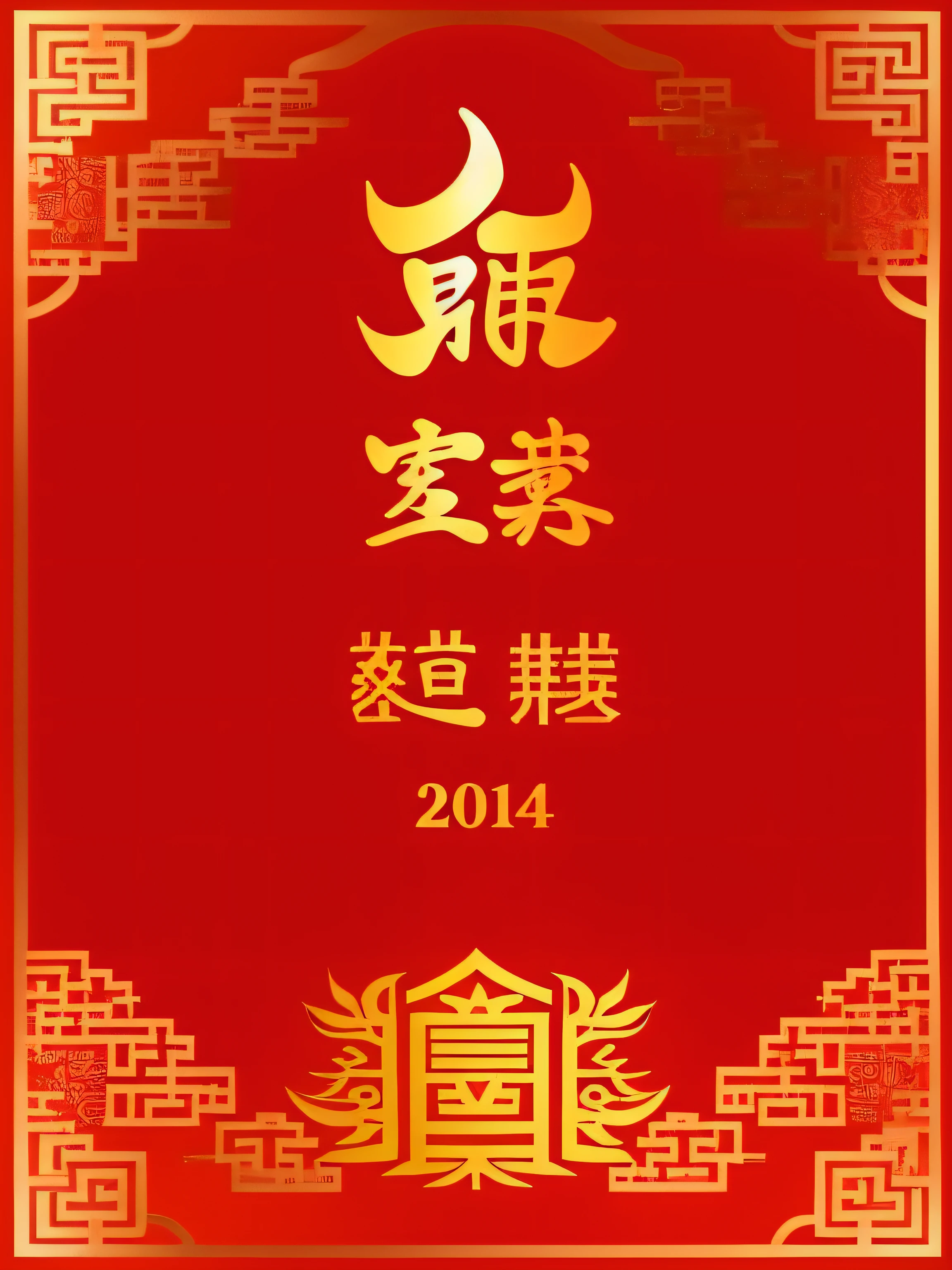 Chinese New Year greetings on red background and oriental characters, golden chinese text, red banners, traditional chinese textures