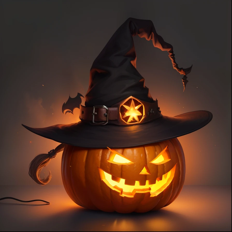 scary pumpkin witch hat glowing background glowing eyes