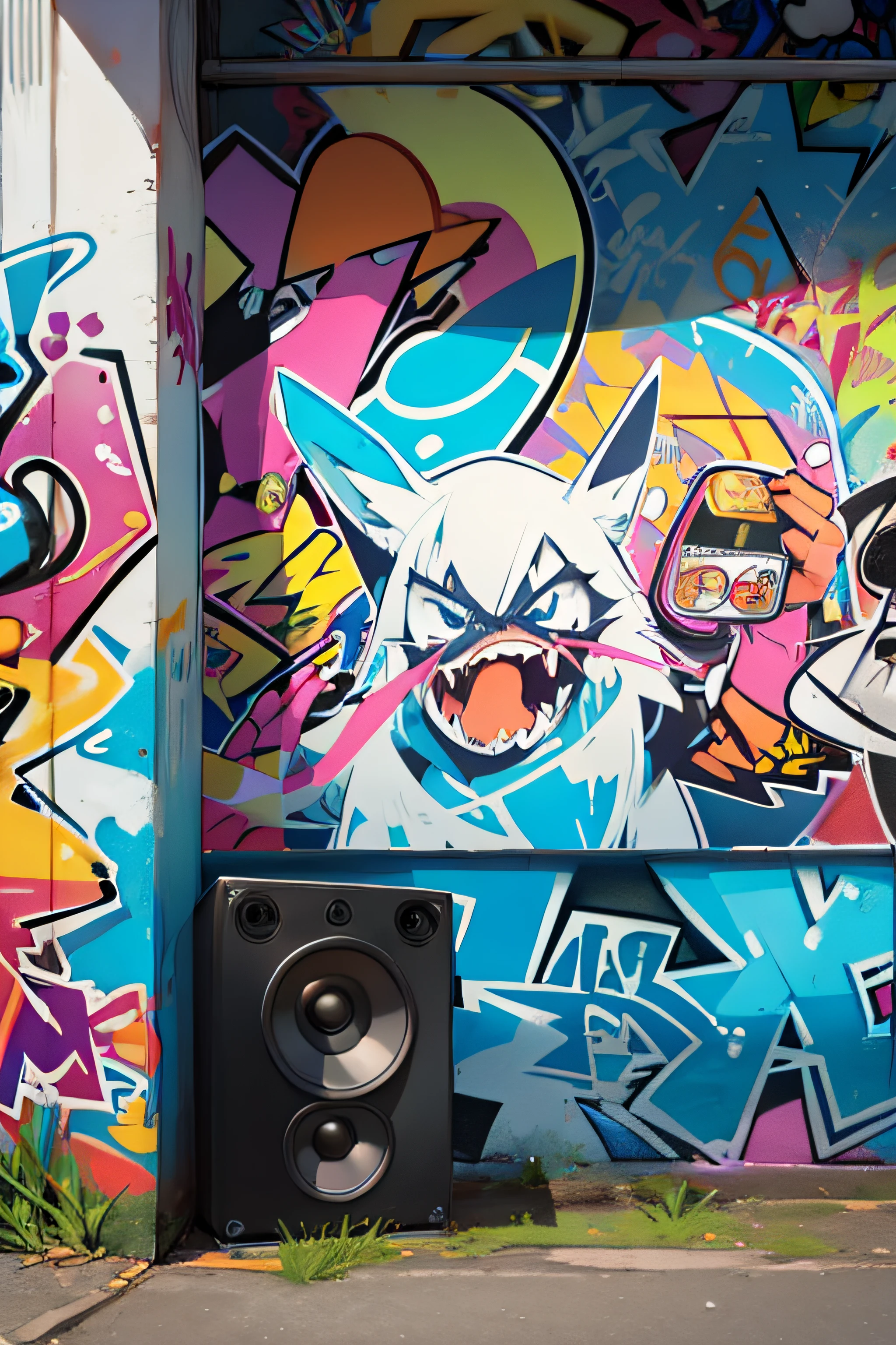 two speakers in graffiti, comic style