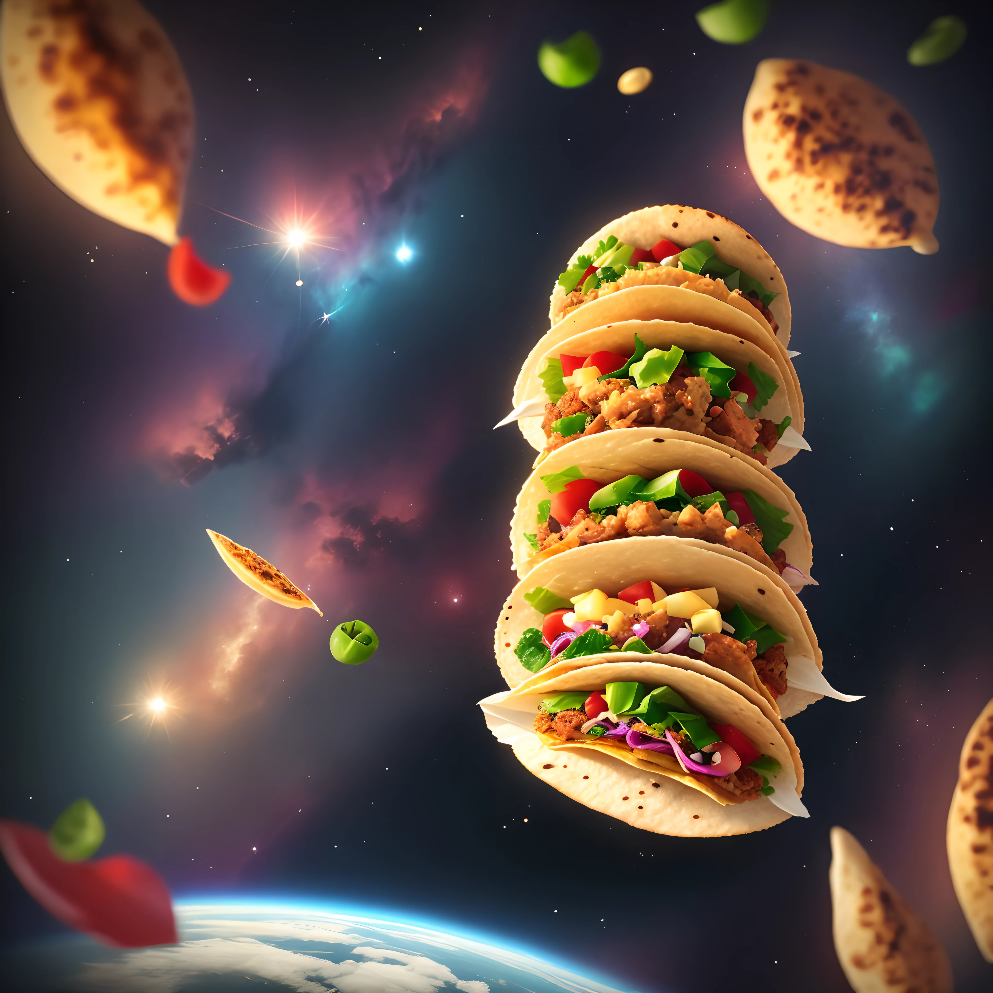 Countless tacos floating in space