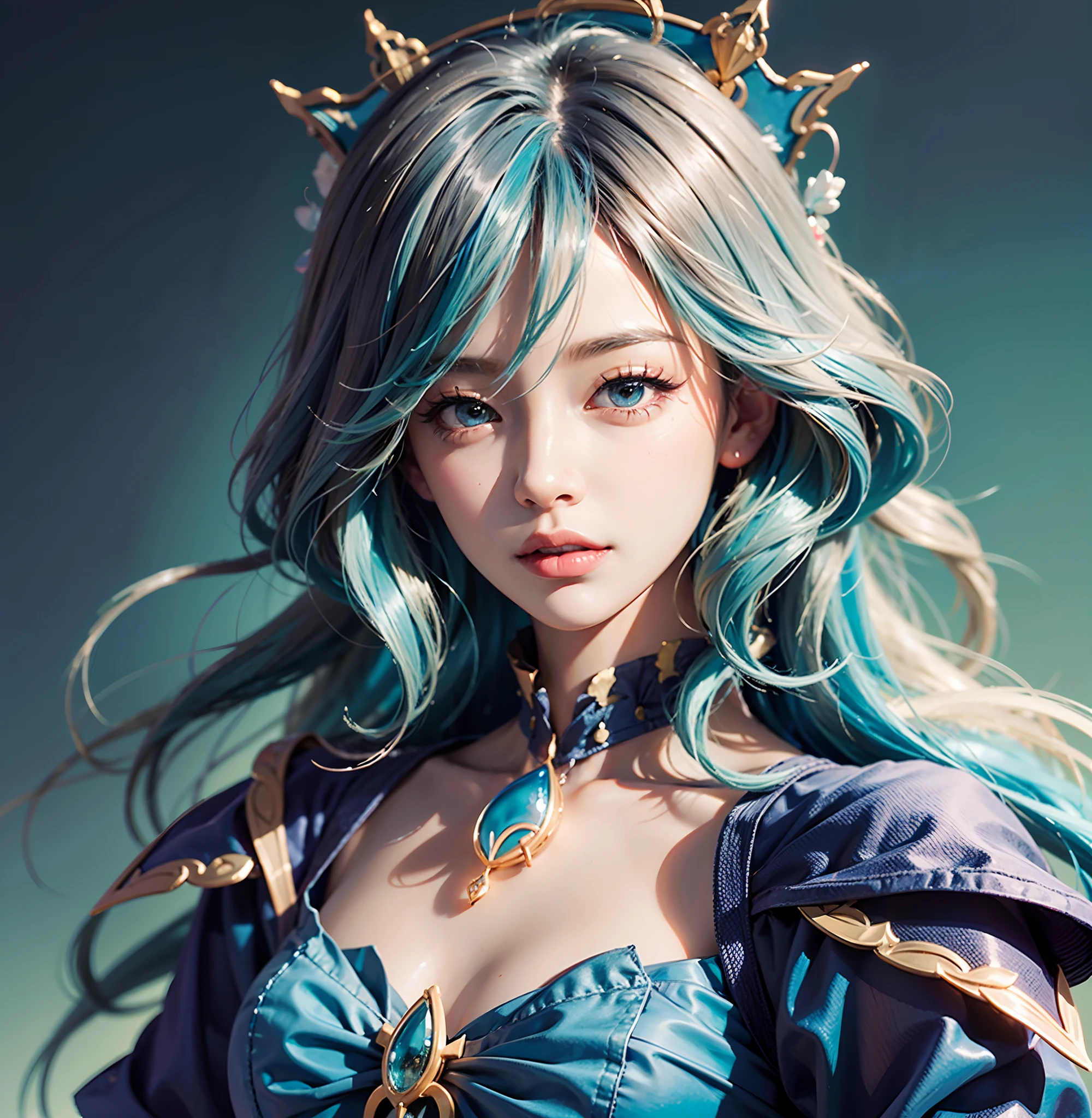 Anime girl with blue hair and blue dress with feathers, Detailed digital anime art, Extremely detailed Artgerm, Art germ on ArtStation Pixiv, 8K high quality detailed art, Art germ. anime illustration, Fanart Meilleure ArtStation, Art germ. High detail, by Yang J, Portrait Chevaliers du Zodiaque Fille, a beautiful anime portrait