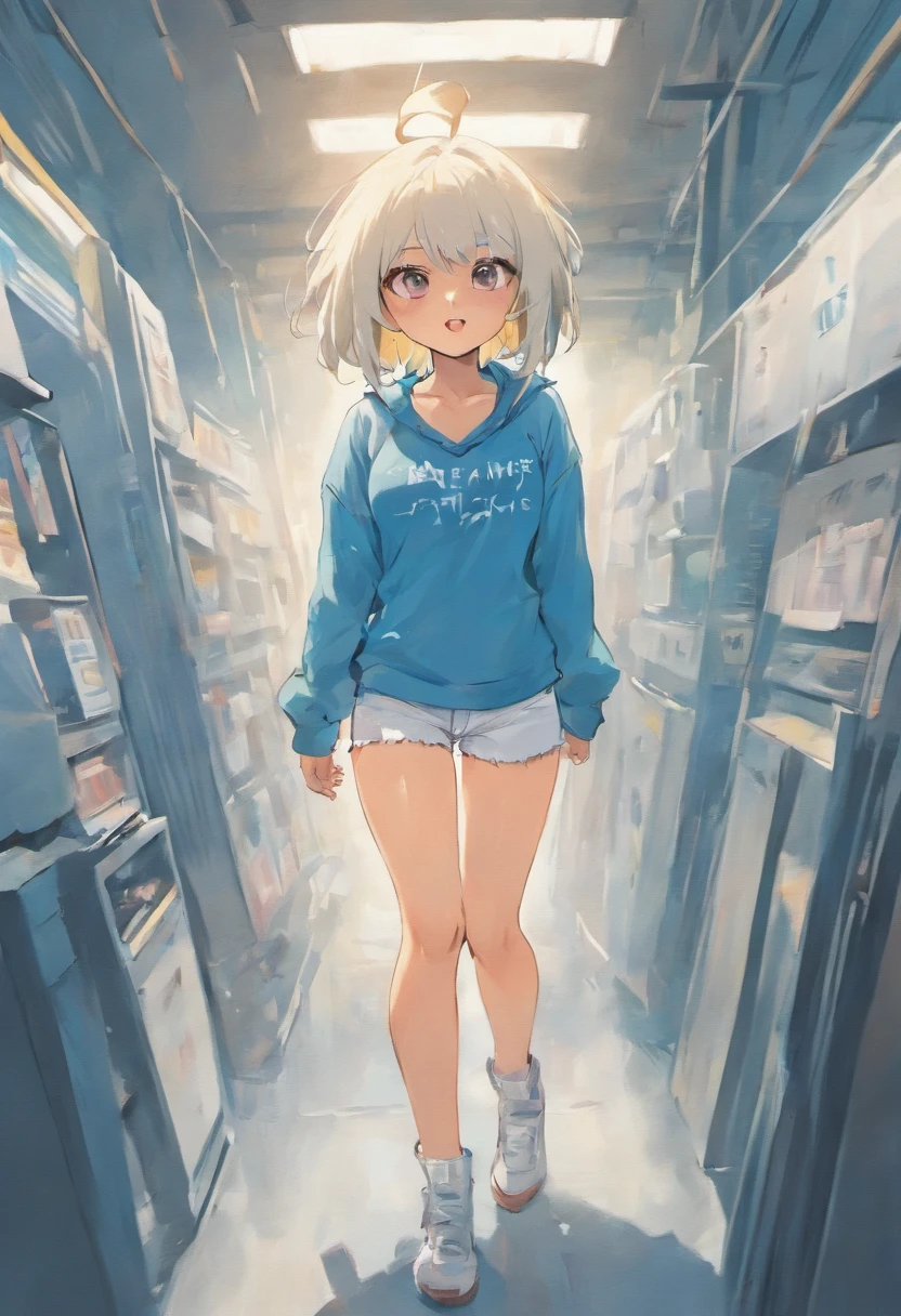 Anime girl farting, white jeans, blue t-shirt