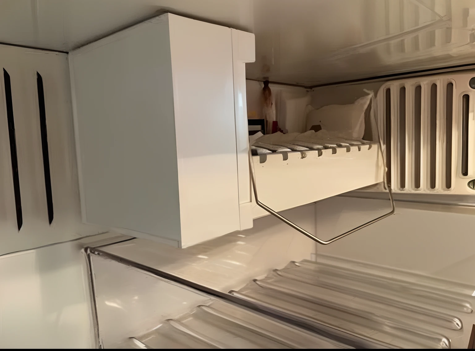 there is a refrigerator with a bunch of items in it, fridge, refrigerator, vintage fridge, facebook photo, with a bunk bed, vintage look, clear detailed view, crisp and clear, instagram post, real photo, very clear picture, with everything in its place, with matte white angled ceiling, refrigerated storage facility, 45 degrees from the side, artwork masterpiece