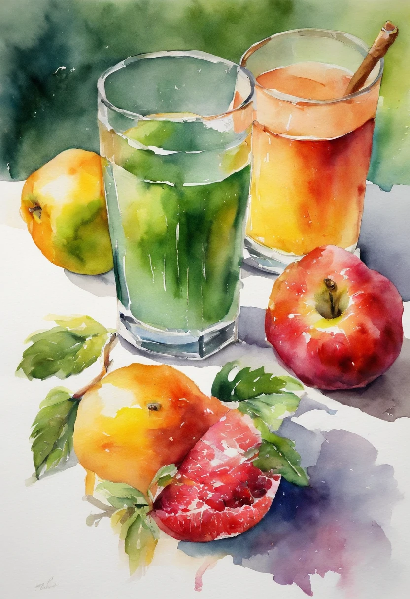 (Masterpiece: 1.2), (Best quality: 1.2), glass, Fruits, lewd juice, Magic potions, Colorful, White background,, Masterpiece, Super detail, (Best quality, high resolution), Ultra HD, 32K, Masterpiece, Best quality