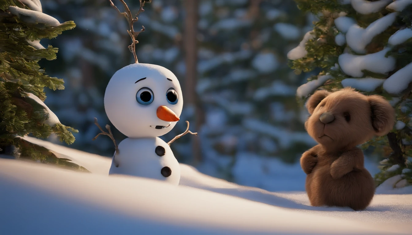 Era uma vez um garotinho chamado Levy que vivia em uma aconchegante casa no topo de uma colina coberta de neve. Ele adorava o inverno, When I could play in the snow and build magical snowmen. Seu boneco de neve favorito era Frosty, com um nariz de cenoura e olhos de pedra cintilantes, barnet, Tom, Estilo Pixar, ......3d, desenhos animados, rosto detalhado, asymmetrical 16k