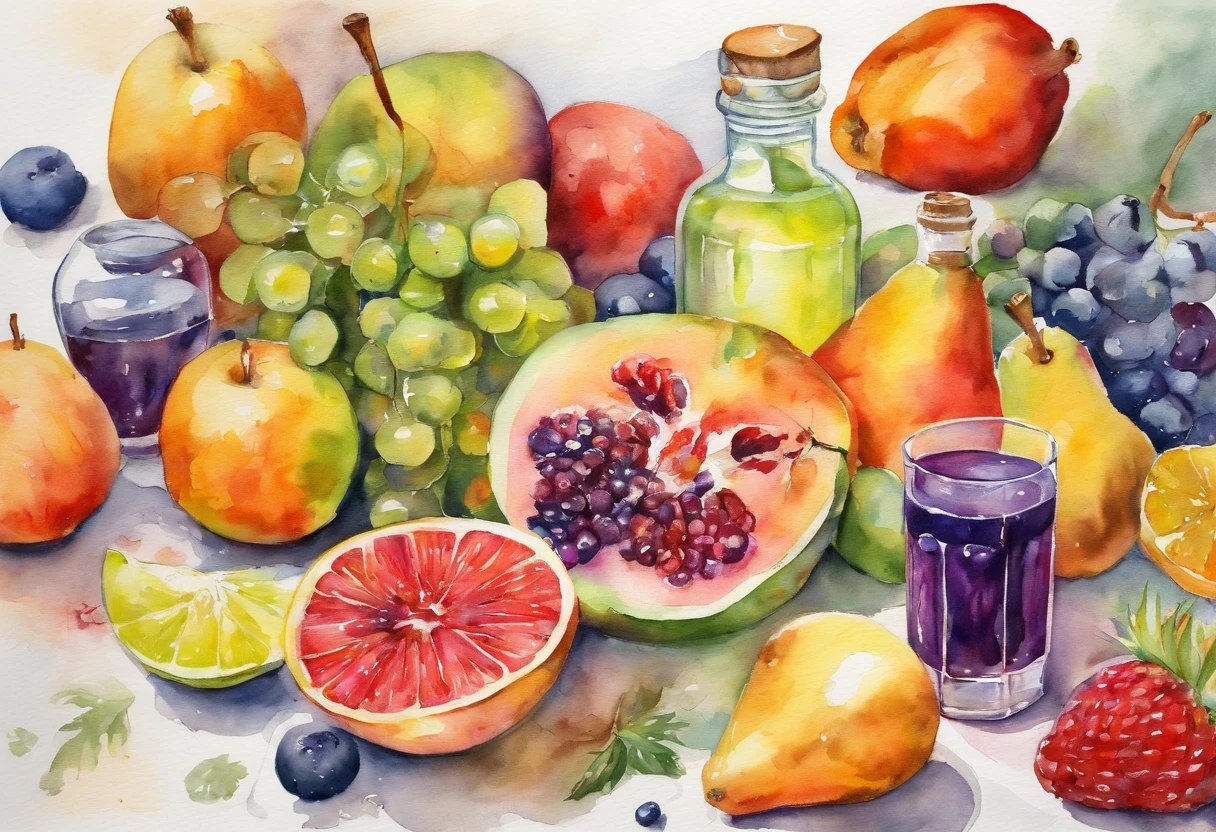 (Masterpiece: 1.2), (Best quality: 1.2), glass, Fruits, lewd juice, Magic potions, Colorful, White background,, Masterpiece, Super detail, (Best quality, high resolution), Ultra HD, 32K, Masterpiece, Best quality